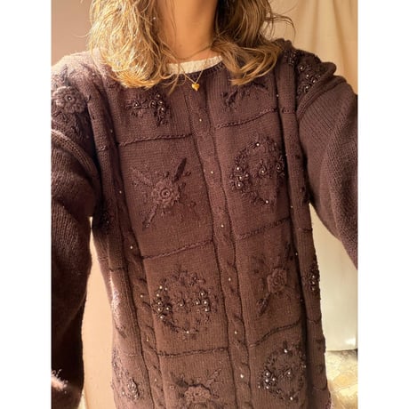 brown flower knit