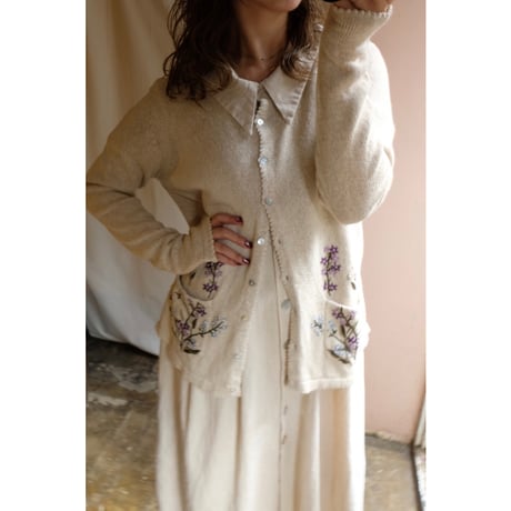 beige flower cardigan