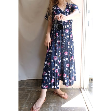 navy dot flower one-piece