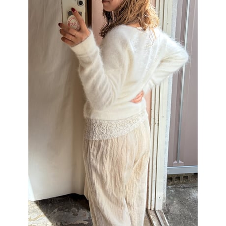 white mohair knit cardigan