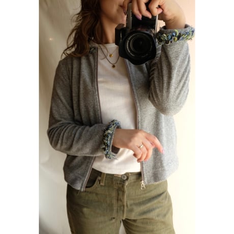 gray knit zip tops