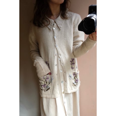 beige flower cardigan