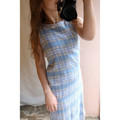 light blue check one-piece