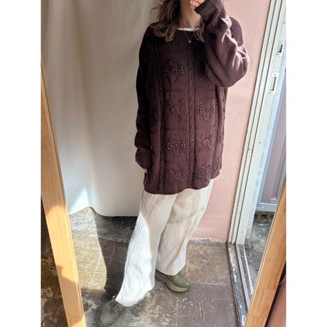 brown flower knit