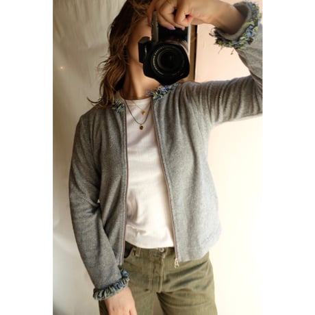 gray knit zip tops