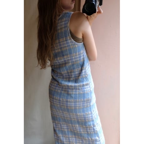 light blue check one-piece
