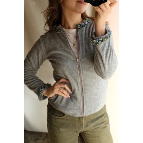 gray knit zip tops