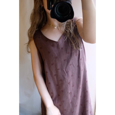 brown embroidery one-piece