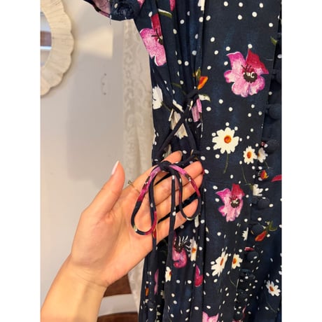 navy dot flower one-piece