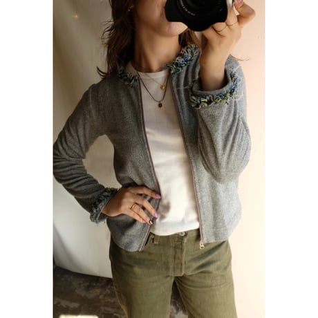 gray knit zip tops
