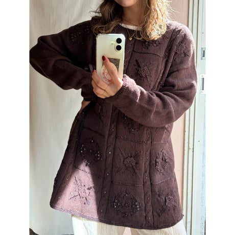 brown flower knit
