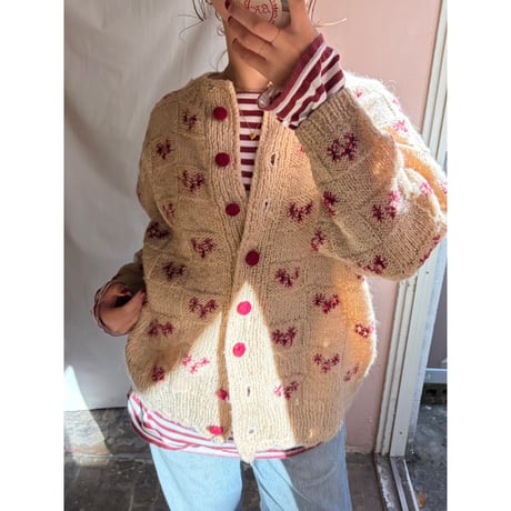 ivory×red  knit cardigan