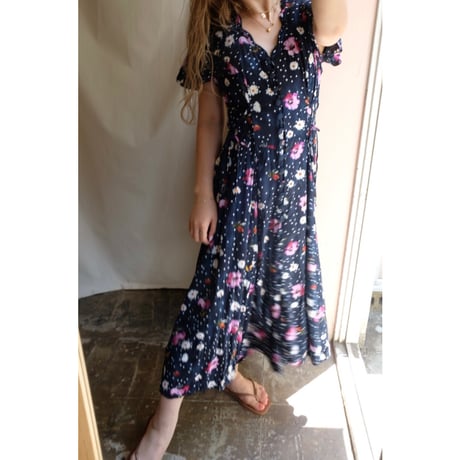 navy dot flower one-piece