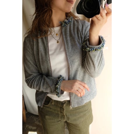gray knit zip tops