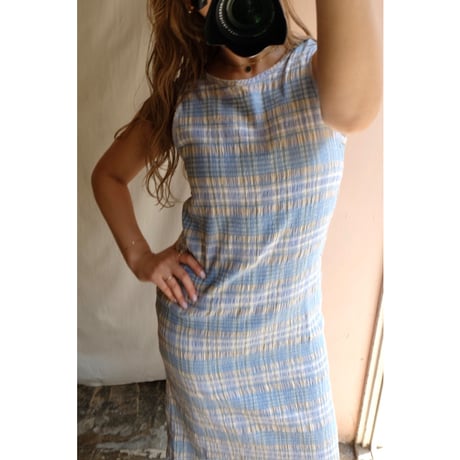 light blue check one-piece