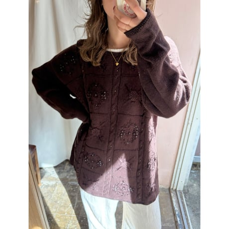 brown flower knit