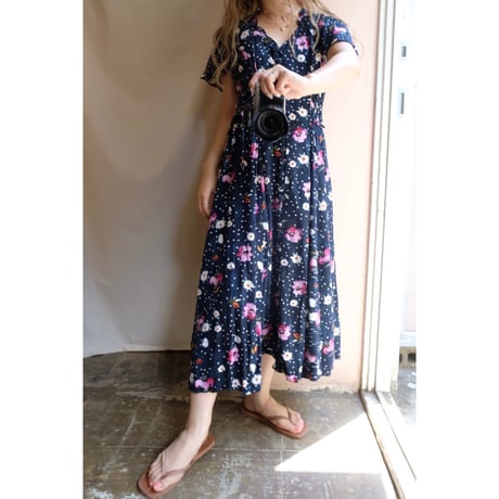 navy dot flower one-piece