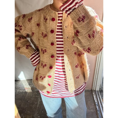 ivory×red  knit cardigan