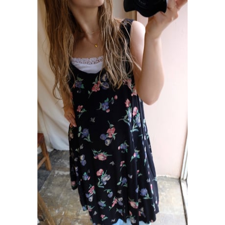 black flower one-piece