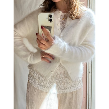 white mohair knit cardigan
