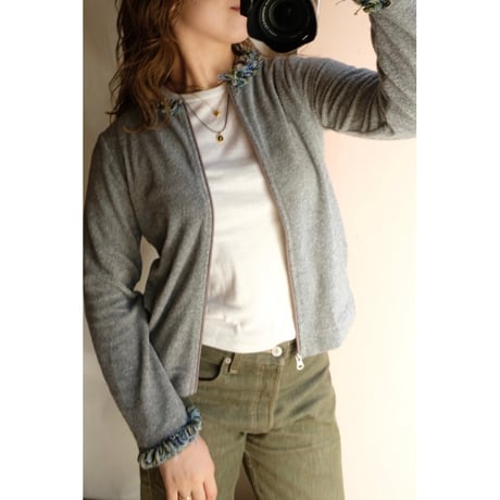 gray knit zip tops