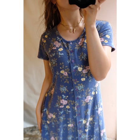 blue flower one-piece