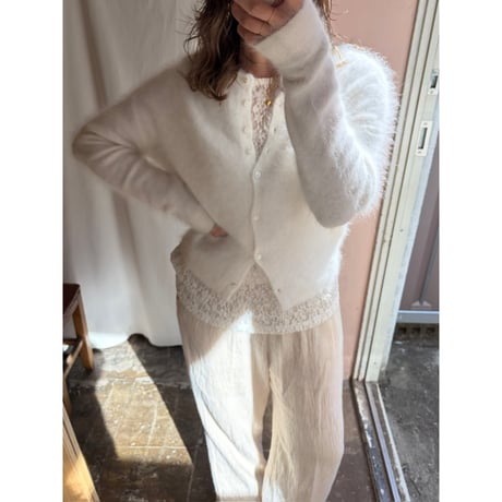 white mohair knit cardigan