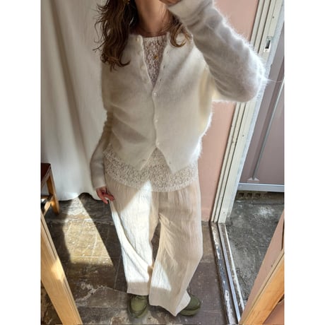 white mohair knit cardigan