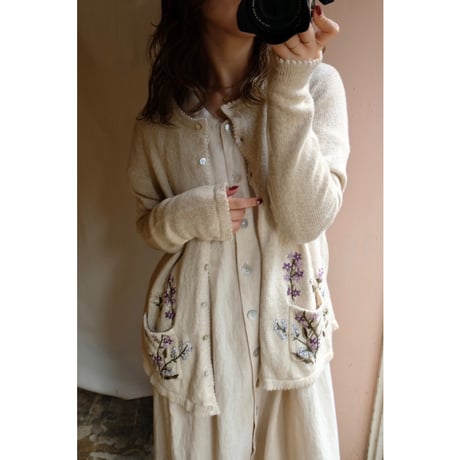 beige flower cardigan