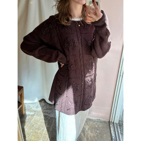 brown flower knit