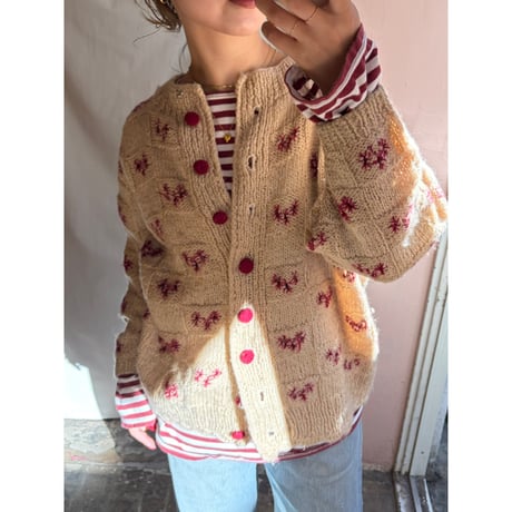 ivory×red  knit cardigan
