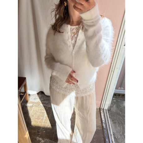 white mohair knit cardigan