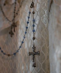 Subtle "Jesus christ" Skelton blue beads.