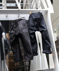 WILDFRÄULEIN "Three-D budoh wide pants" Black denim & Black molskin.