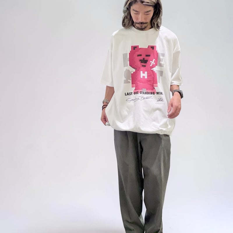 STANDING BEAR」ボックスシルエットコードTシャツ /WHITE/M/L/XL |