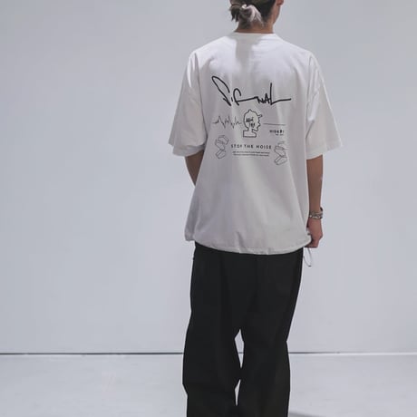 サガラ刺繍シリーズ「SIGNAL」ボックスシルエットコードTシャツ /WHITE/M/L/XL