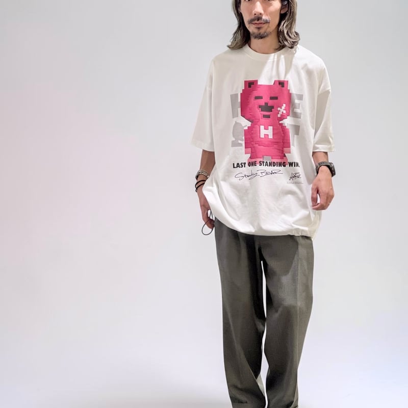 STANDING BEAR」ボックスシルエットコードTシャツ /WHITE/M/L/XL |