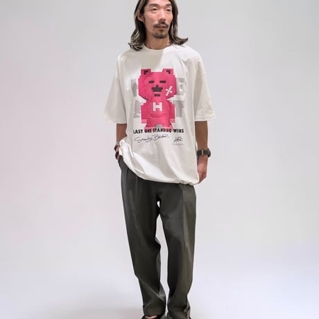 「STANDING BEAR」ボックスシルエットコードTシャツ /WHITE/M/L/XL