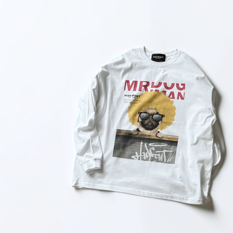 「MR.DOGMAN 【アフロドッグ】YELLOW ver.」 BIG LONG SLEEVE T-SHIRTS / WHITE/S/M/L
