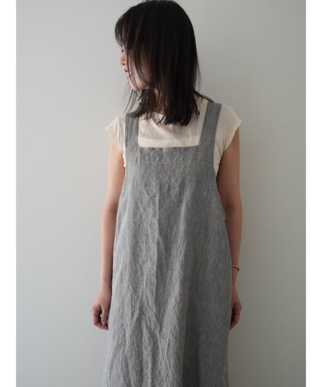 リネンシャンブレー　クロスエプロン　限定フォググレー
