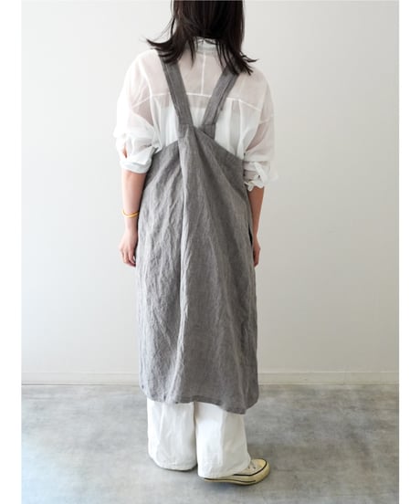 リネンシャンブレー　クロスエプロン　限定フォググレー