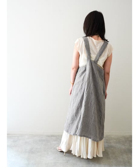 リネンシャンブレー　クロスエプロン　限定フォググレー