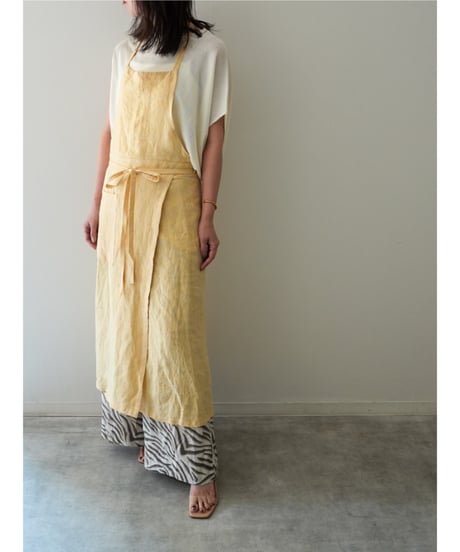 リネンシャンブレー　スリットエプロン　限定色レモン