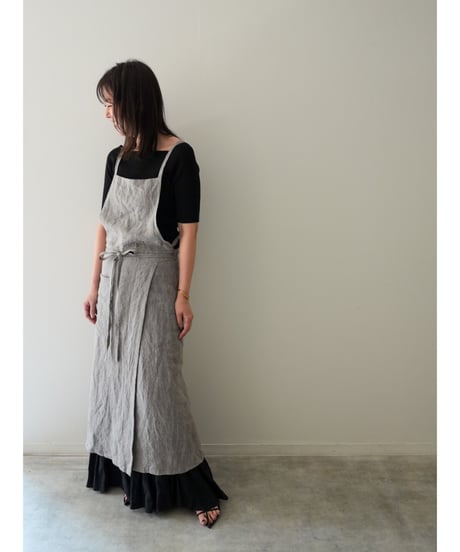 リネンシャンブレー　スリットエプロン　限定色フォググレー