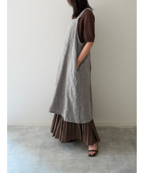 リネンシャンブレー　クロスエプロン　限定フォググレー
