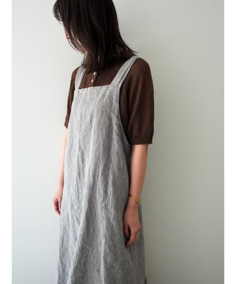 リネンシャンブレー　クロスエプロン　限定フォググレー