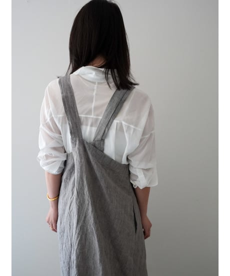 リネンシャンブレー　クロスエプロン　限定フォググレー