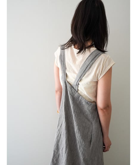 リネンシャンブレー　クロスエプロン　限定フォググレー