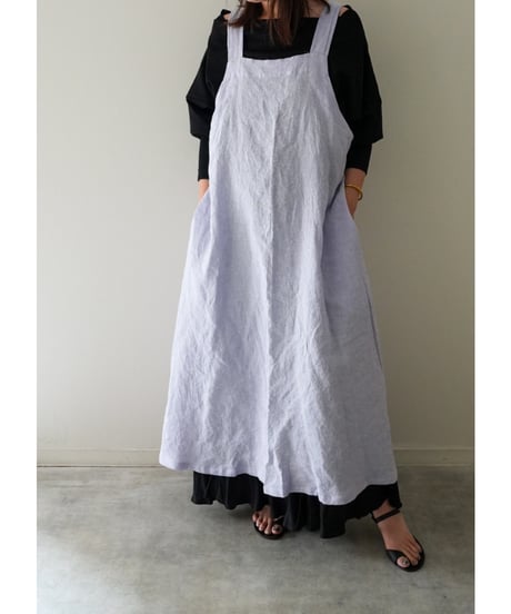 リネンシャンブレー　クロスエプロン　限定スミレ