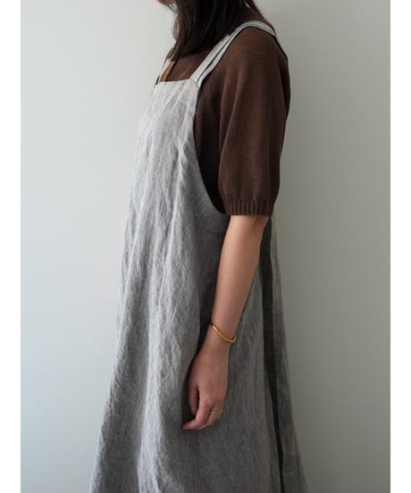 リネンシャンブレー　クロスエプロン　限定フォググレー